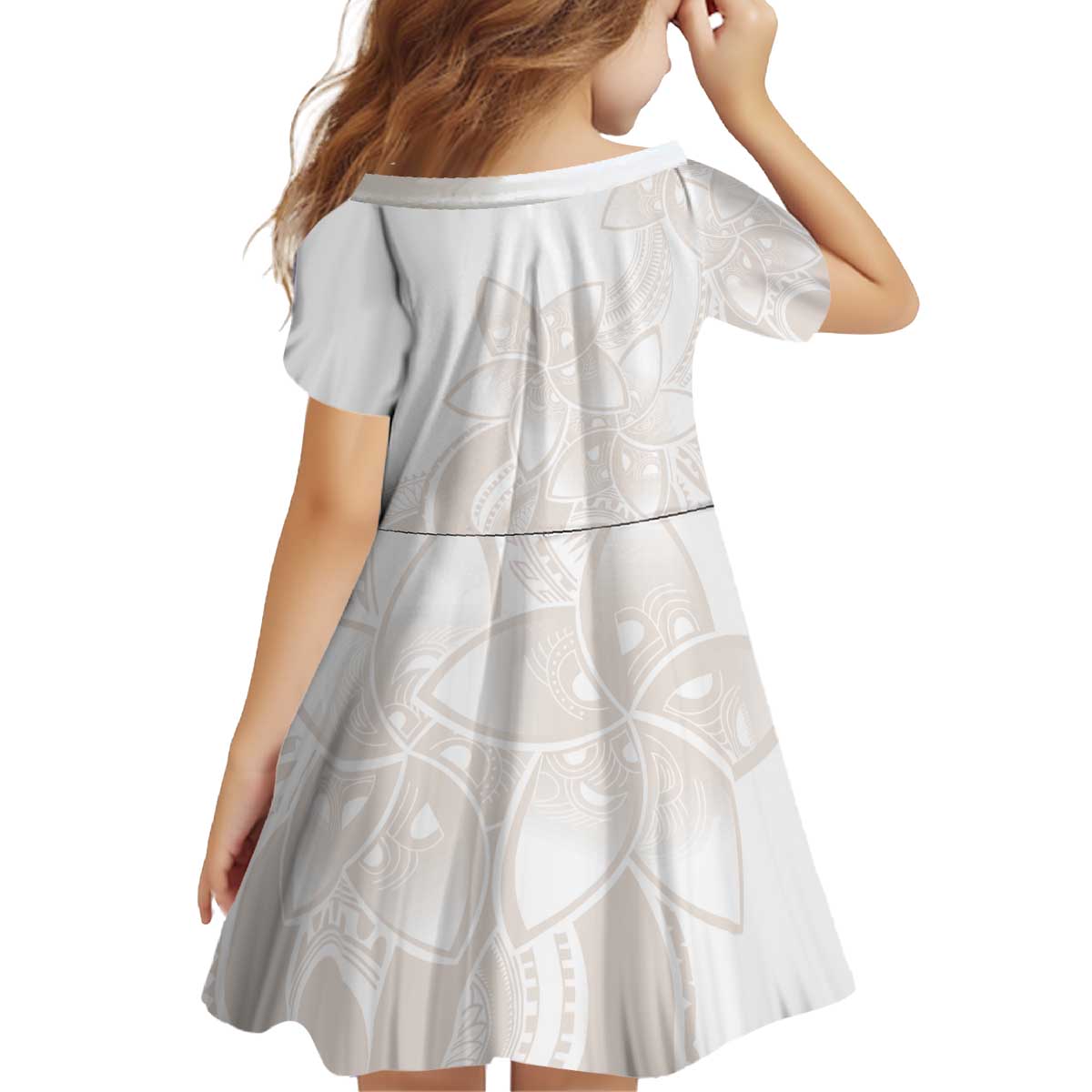 Polynesian Tribal Plumeria Lotu Tamaiti Kid Short Sleeve Dress Pastel Nude - Polynesian Pride