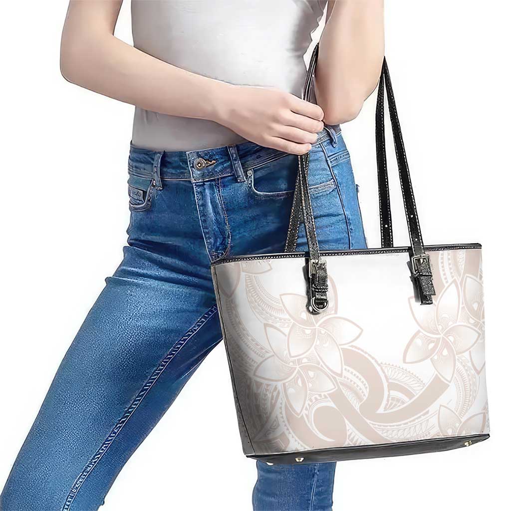 Polynesian Tribal Plumeria Lotu Tamaiti Leather Tote Bag Pastel Nude - Polynesian Pride