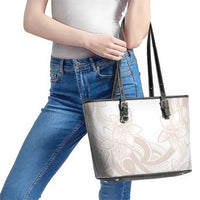 Polynesian Tribal Plumeria Lotu Tamaiti Leather Tote Bag Pastel Nude - Polynesian Pride