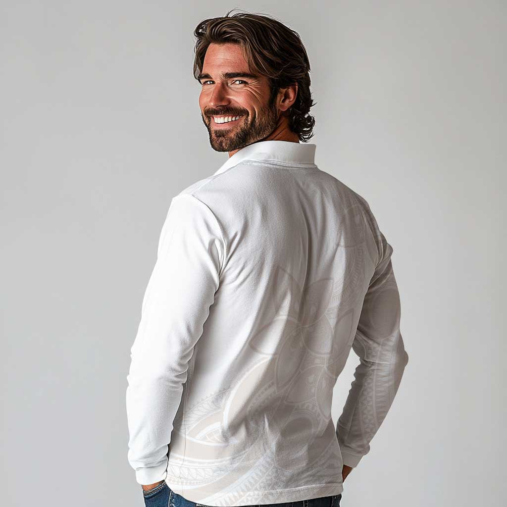 Polynesian Tribal Plumeria Lotu Tamaiti Long Sleeve Polo Shirt Pastel Nude - Polynesian Pride