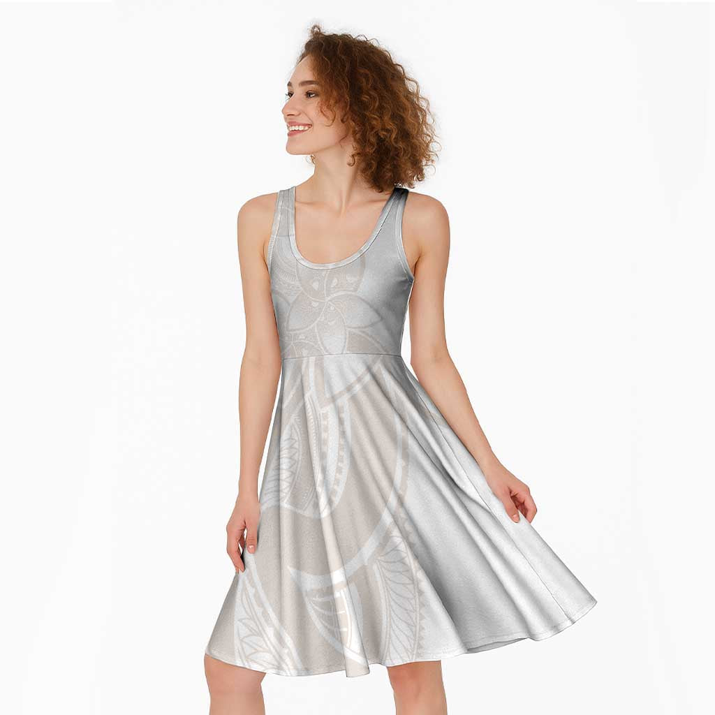 Polynesian Tribal Plumeria Lotu Tamaiti Midi Dress Pastel Nude - Polynesian Pride