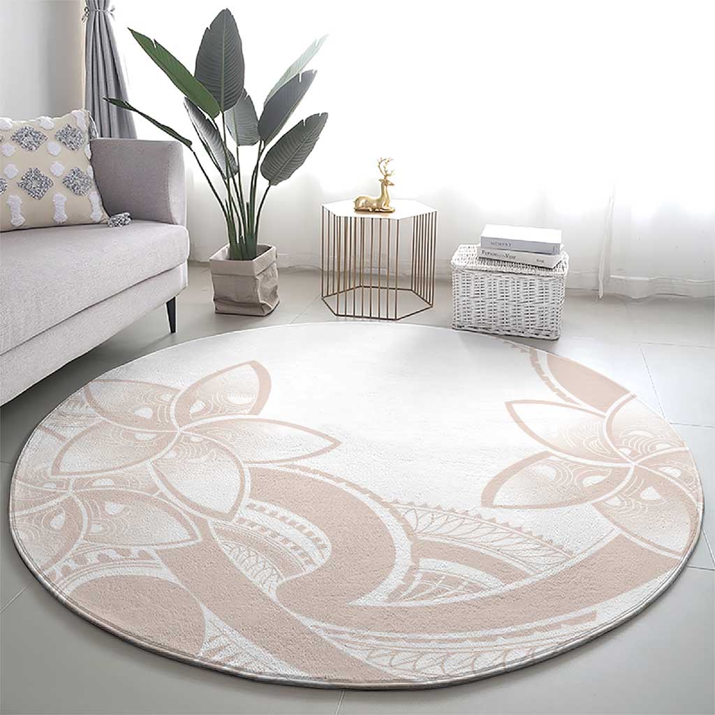 Polynesian Tribal Plumeria Lotu Tamaiti Round Carpet Pastel Nude - Polynesian Pride