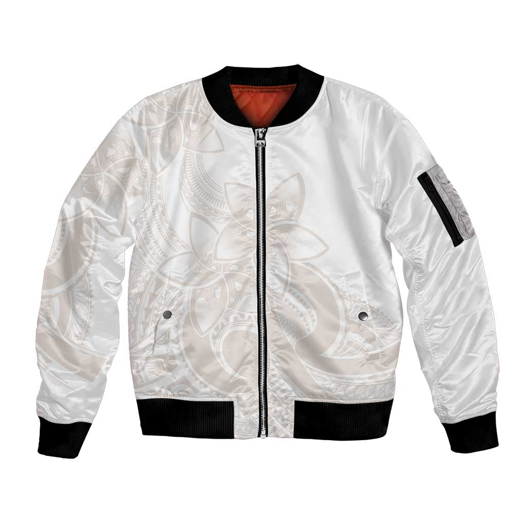 Polynesian Tribal Plumeria Lotu Tamaiti Sleeve Zip Bomber Jacket Pastel Nude - Polynesian Pride