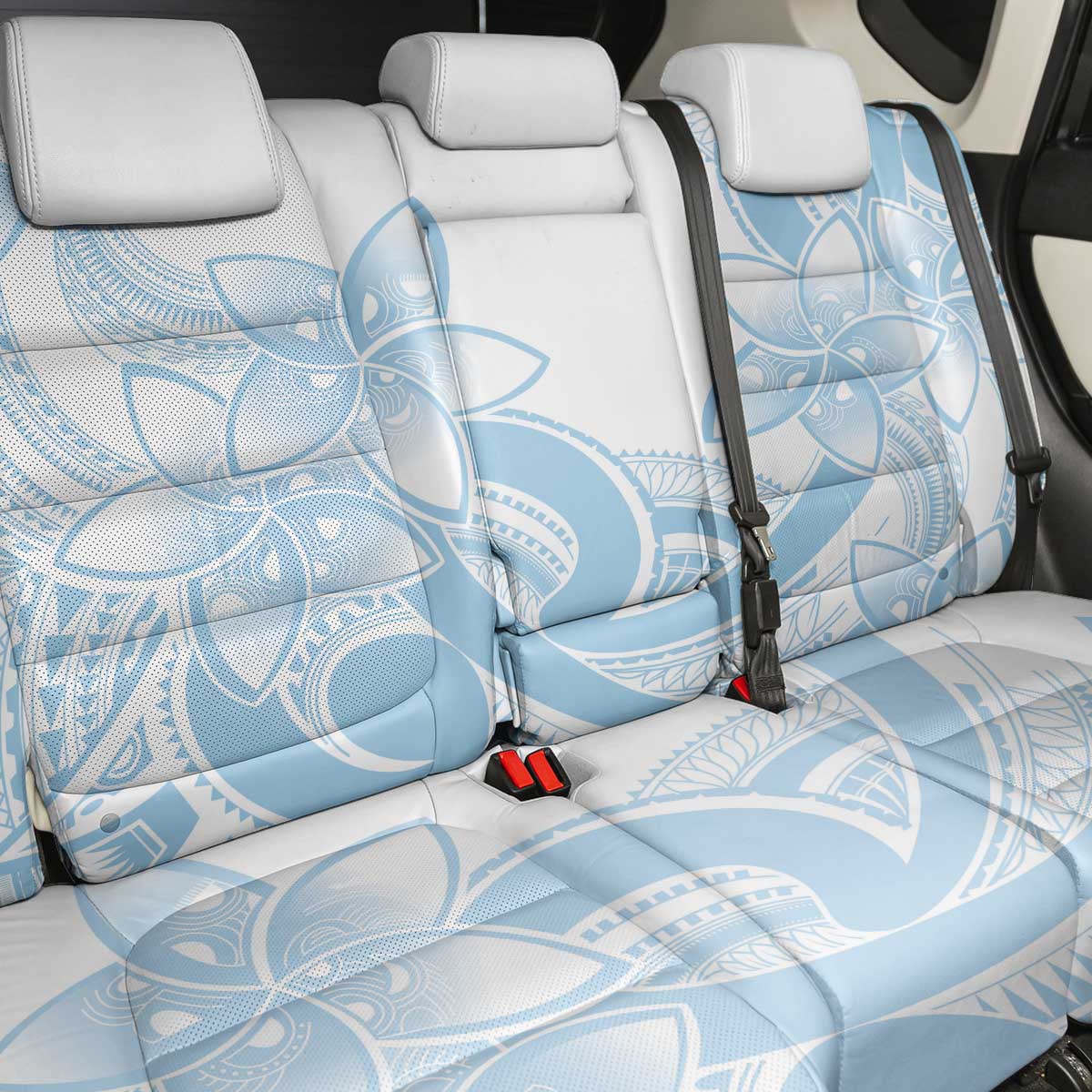 Polynesian Tribal Plumeria Lotu Tamaiti Back Car Seat Cover Pastel Sky Blue - Polynesian Pride