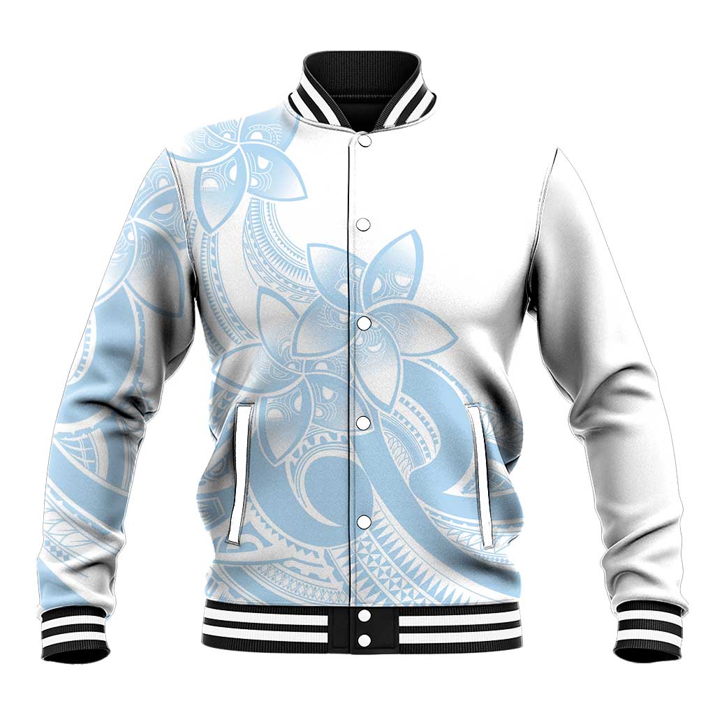 Polynesian Tribal Plumeria Lotu Tamaiti Baseball Jacket Pastel Sky Blue LT9 Unisex Blue - Polynesian Pride