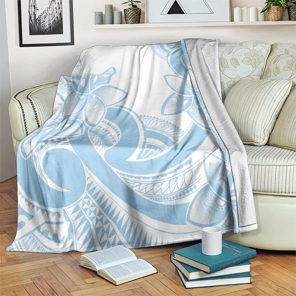 Polynesian Tribal Plumeria Lotu Tamaiti Blanket Pastel Sky Blue - Polynesian Pride