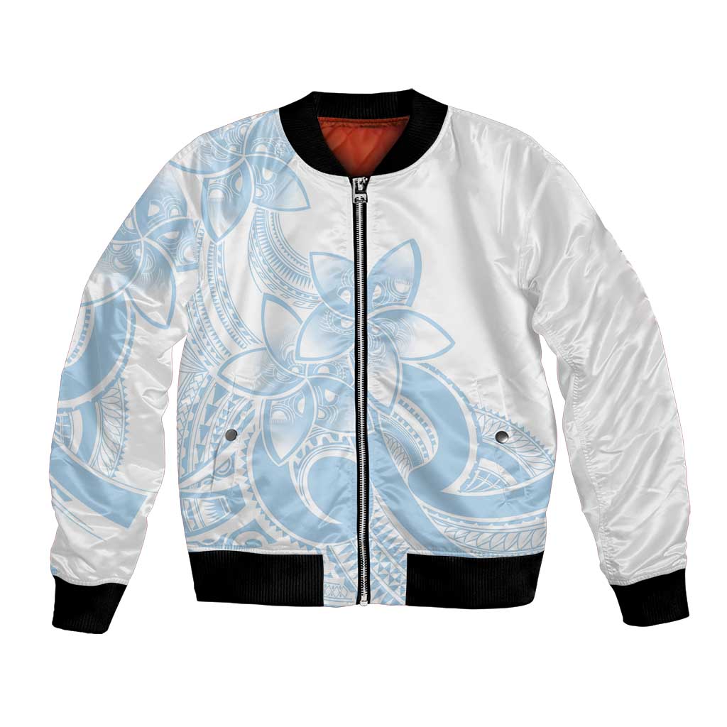 Polynesian Tribal Plumeria Lotu Tamaiti Bomber Jacket Pastel Sky Blue - Polynesian Pride