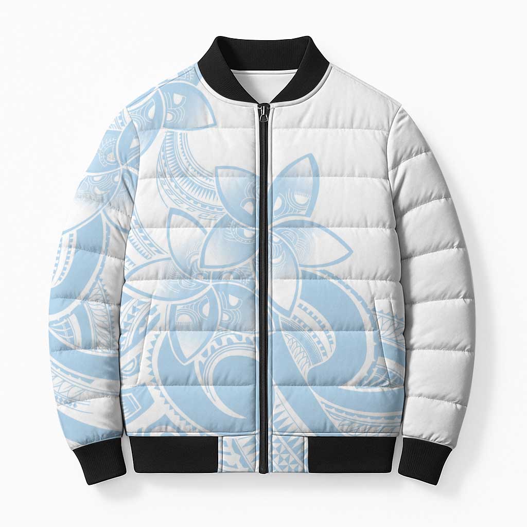 Polynesian Tribal Plumeria Lotu Tamaiti Bomber Puffer Jacket Pastel Sky Blue LT9 Unisex Blue - Polynesian Pride
