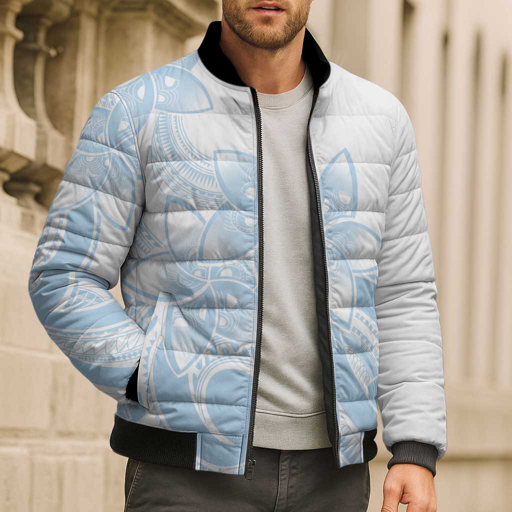 Polynesian Tribal Plumeria Lotu Tamaiti Bomber Puffer Jacket Pastel Sky Blue LT9 - Polynesian Pride