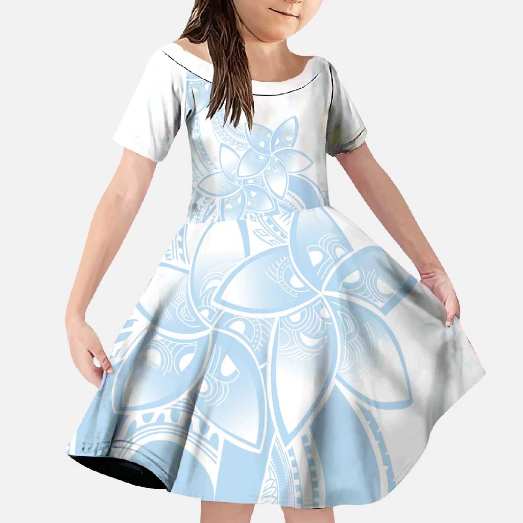 Polynesian Tribal Plumeria Lotu Tamaiti Family Matching Off Shoulder Maxi Dress and Hawaiian Shirt Pastel Sky Blue - Polynesian Pride