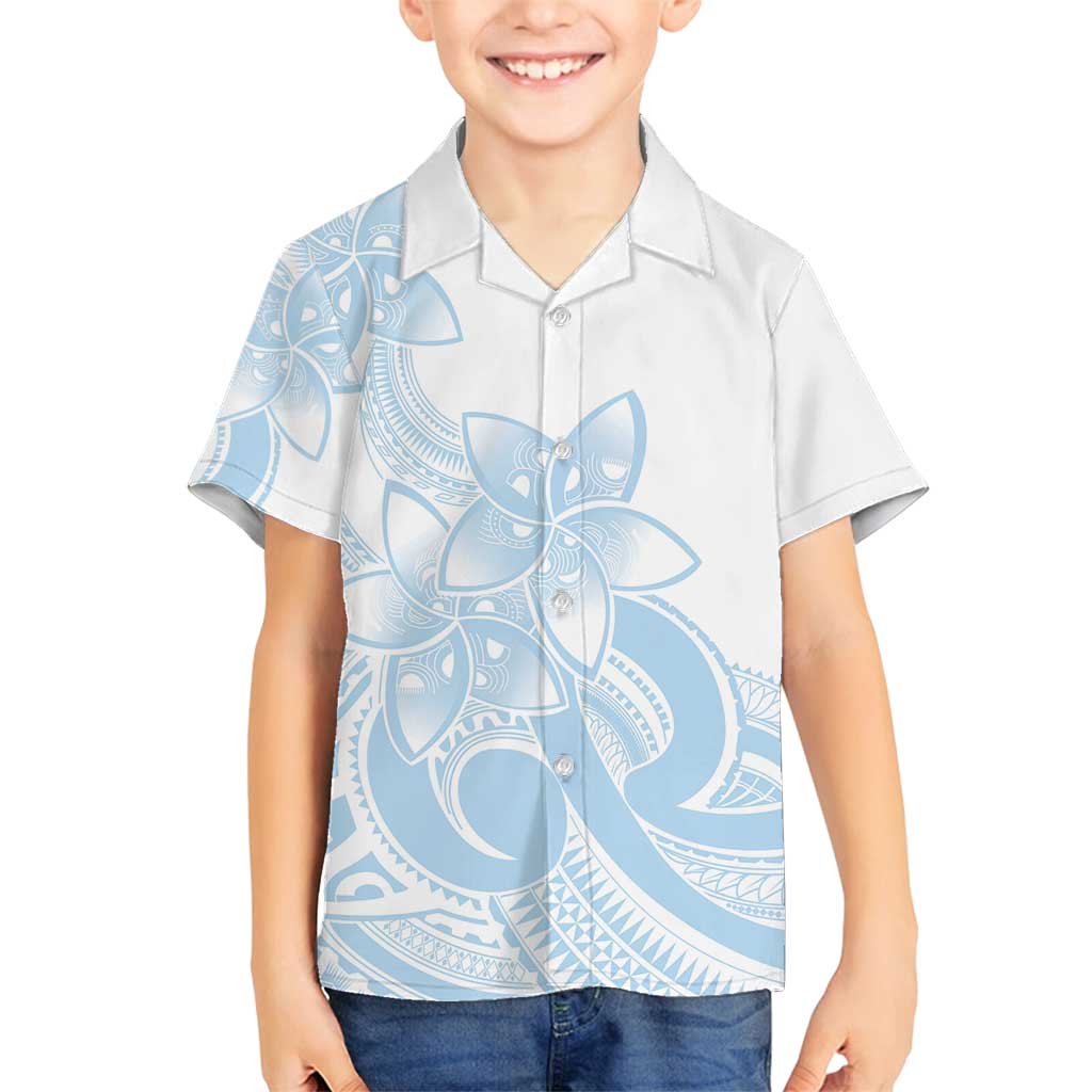 Polynesian Tribal Plumeria Lotu Tamaiti Family Matching Puletasi and Hawaiian Shirt Pastel Sky Blue - Polynesian Pride