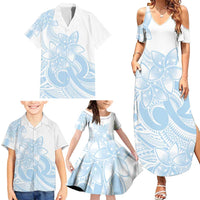 Polynesian Tribal Plumeria Lotu Tamaiti Family Matching Summer Maxi Dress and Hawaiian Shirt Pastel Sky Blue - Polynesian Pride