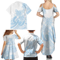 Polynesian Tribal Plumeria Lotu Tamaiti Family Matching Summer Maxi Dress and Hawaiian Shirt Pastel Sky Blue - Polynesian Pride