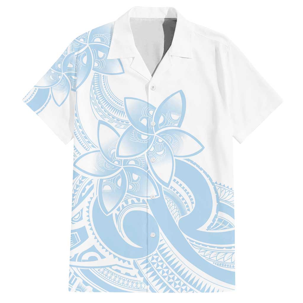 Polynesian Tribal Plumeria Lotu Tamaiti Family Matching Summer Maxi Dress and Hawaiian Shirt Pastel Sky Blue - Polynesian Pride
