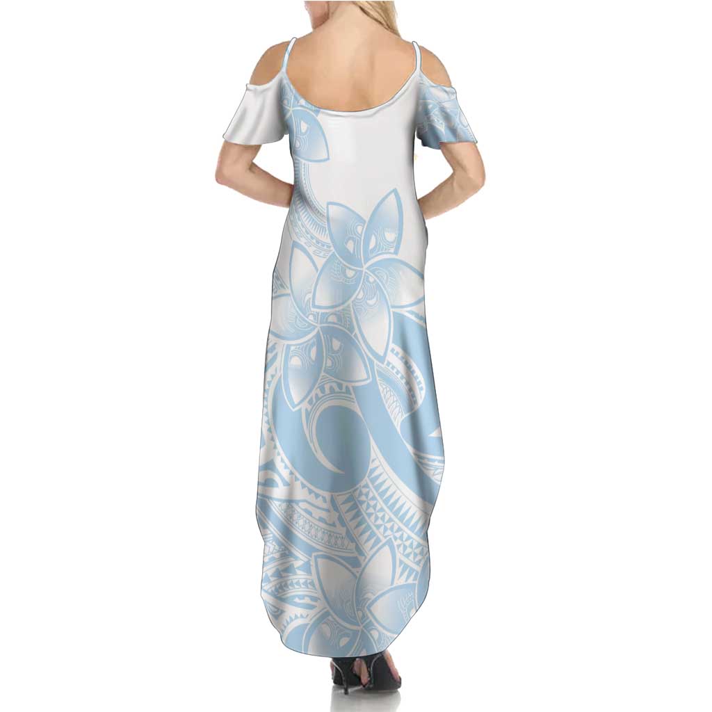 Polynesian Tribal Plumeria Lotu Tamaiti Family Matching Summer Maxi Dress and Hawaiian Shirt Pastel Sky Blue - Polynesian Pride