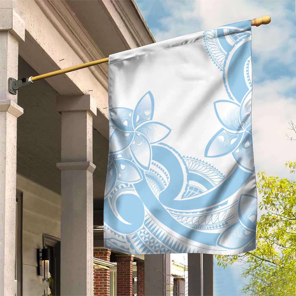 Polynesian Tribal Plumeria Lotu Tamaiti Garden Flag Pastel Sky Blue - Polynesian Pride
