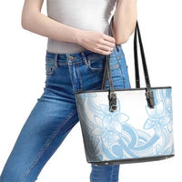 Polynesian Tribal Plumeria Lotu Tamaiti Leather Tote Bag Pastel Sky Blue - Polynesian Pride