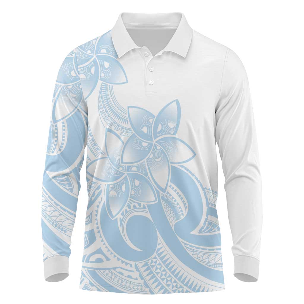 Polynesian Tribal Plumeria Lotu Tamaiti Long Sleeve Polo Shirt Pastel Sky Blue - Polynesian Pride