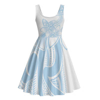 Polynesian Tribal Plumeria Lotu Tamaiti Midi Dress Pastel Sky Blue - Polynesian Pride