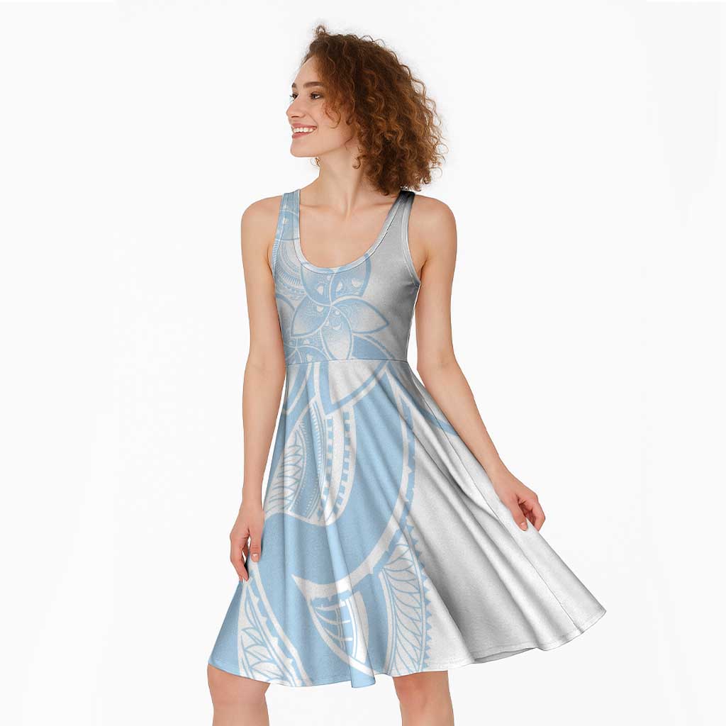 Polynesian Tribal Plumeria Lotu Tamaiti Midi Dress Pastel Sky Blue - Polynesian Pride