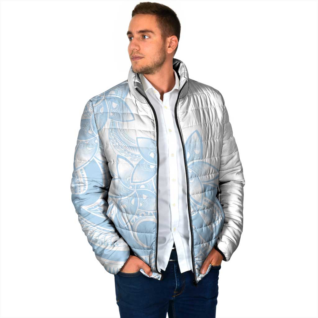 Polynesian Tribal Plumeria Lotu Tamaiti Padded Jacket Pastel Sky Blue - Polynesian Pride