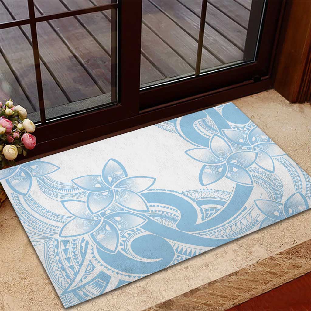 Polynesian Tribal Plumeria Lotu Tamaiti Rubber Doormat Pastel Sky Blue LT9 - Polynesian Pride