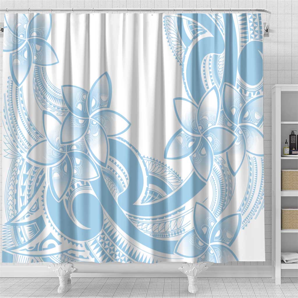 Polynesian Tribal Plumeria Lotu Tamaiti Shower Curtain Pastel Sky Blue - Polynesian Pride