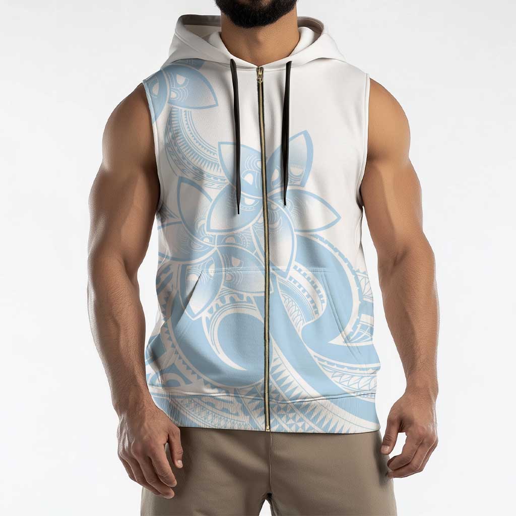 Polynesian Tribal Plumeria Lotu Tamaiti Sleeveless Zip Hoodie Pastel Sky Blue - Polynesian Pride