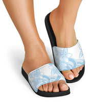 Polynesian Tribal Plumeria Lotu Tamaiti Slide Sandals Pastel Sky Blue - Polynesian Pride