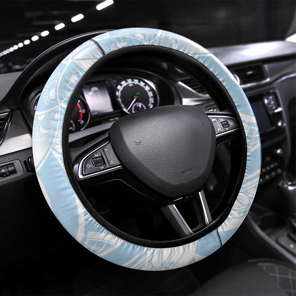 Polynesian Tribal Plumeria Lotu Tamaiti Steering Wheel Cover Pastel Sky Blue LT9 Universal Fit Blue - Polynesian Pride