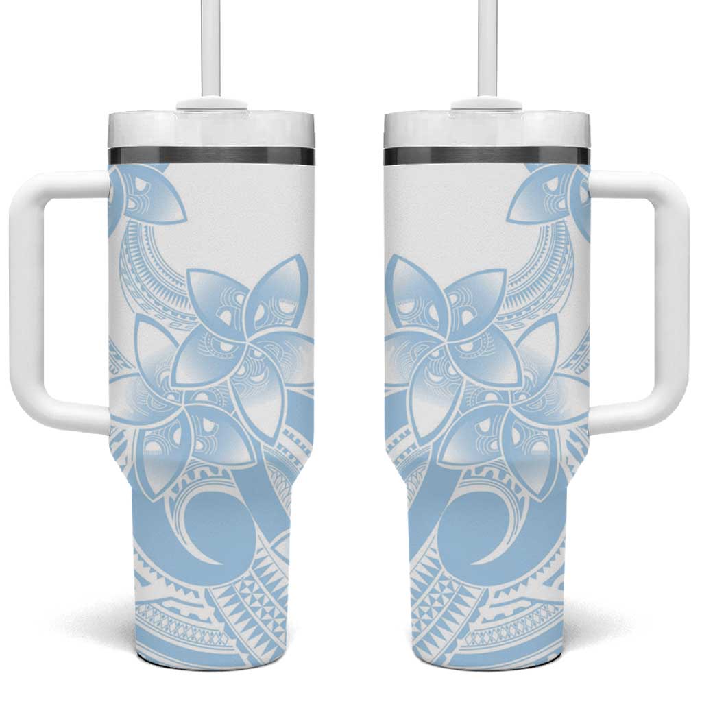 Polynesian Tribal Plumeria Lotu Tamaiti Tumbler With Handle Pastel Sky Blue - Polynesian Pride