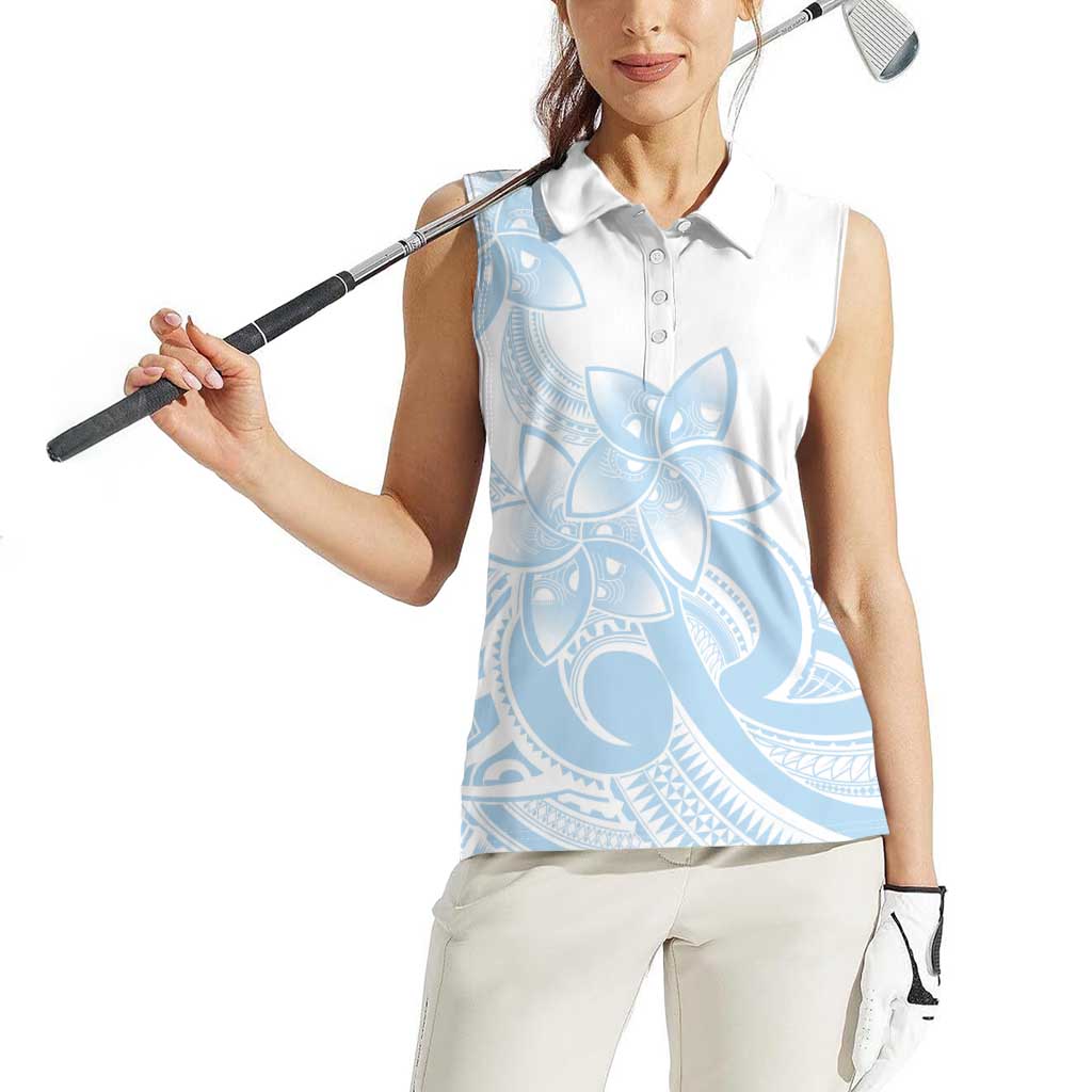 Polynesian Tribal Plumeria Lotu Tamaiti Women Sleeveless Polo Shirt Pastel Sky Blue - Polynesian Pride