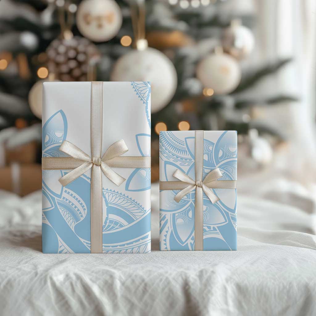 Polynesian Tribal Plumeria Lotu Tamaiti Wrapping Paper Pastel Sky Blue LT9 - Polynesian Pride