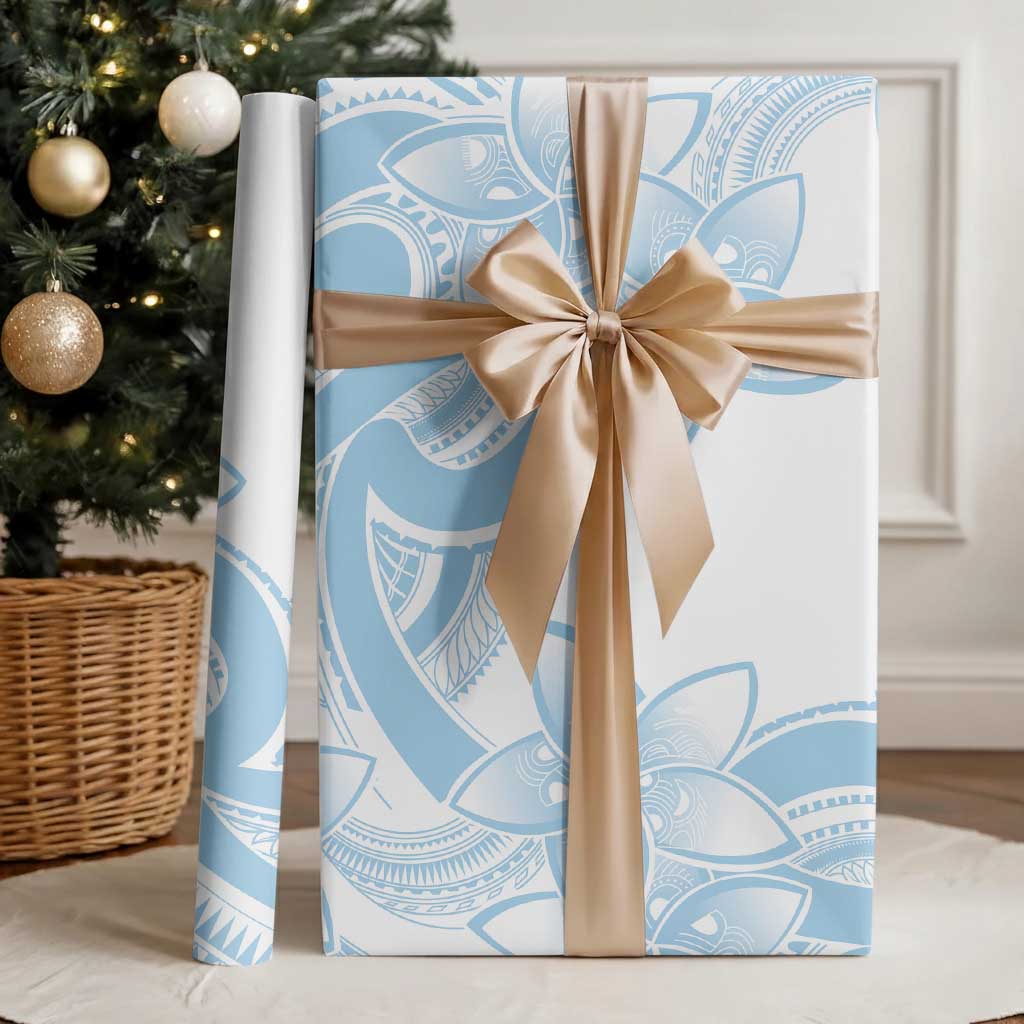 Polynesian Tribal Plumeria Lotu Tamaiti Wrapping Paper Pastel Sky Blue LT9 - Polynesian Pride