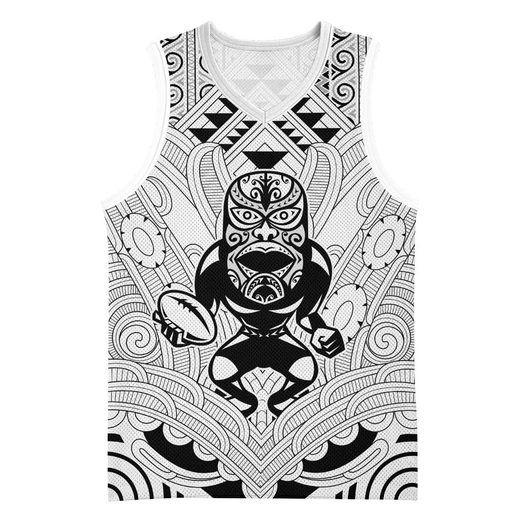 2026 Autumn Rugby Nations New Zealand Custom Basketball Jersey White Kowhaiwhai Maori Tribal Taniko Motif LT9 Unisex White - Polynesian Pride