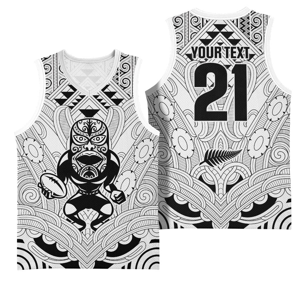 2026 Autumn Rugby Nations New Zealand Custom Basketball Jersey White Kowhaiwhai Maori Tribal Taniko Motif LT9 - Polynesian Pride