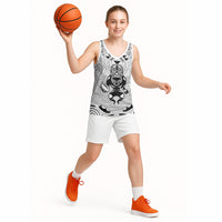 2026 Autumn Rugby Nations New Zealand Custom Basketball Jersey White Kowhaiwhai Maori Tribal Taniko Motif LT9 - Polynesian Pride