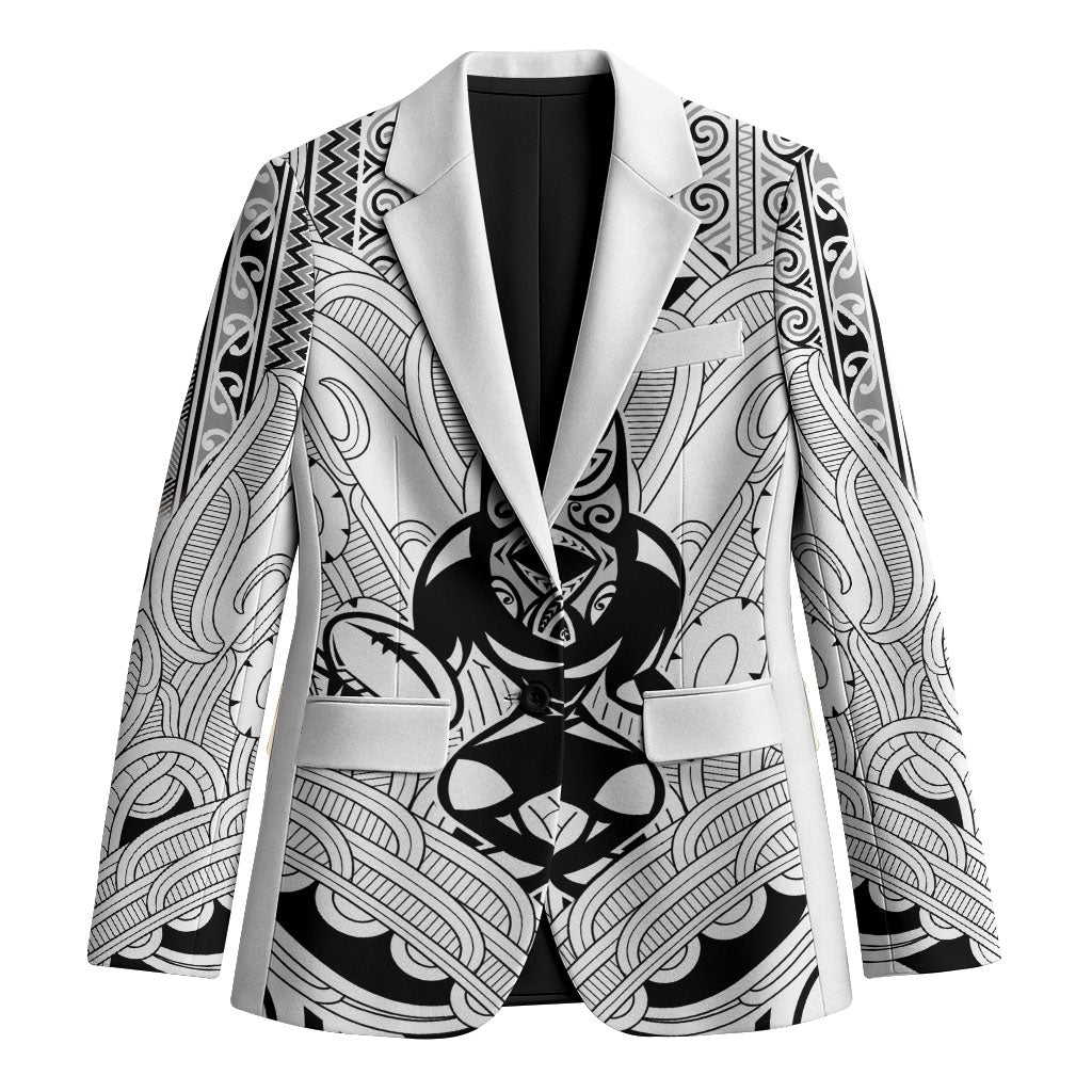2026 Autumn Rugby Nations New Zealand Custom Blazer White Kowhaiwhai Maori Tribal Taniko Motif LT9 Unisex White - Polynesian Pride