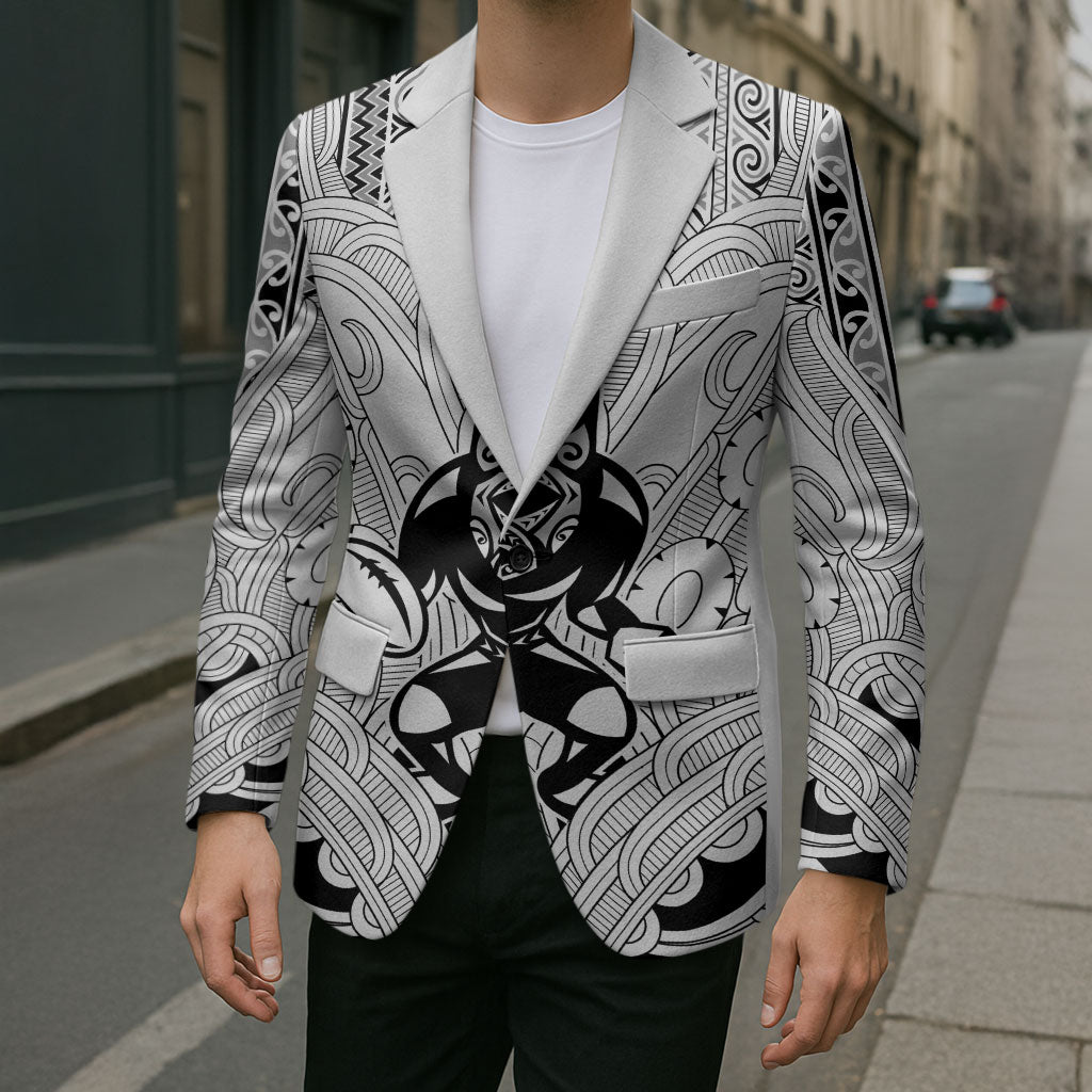 2026 Autumn Rugby Nations New Zealand Custom Blazer White Kowhaiwhai Maori Tribal Taniko Motif LT9 - Polynesian Pride