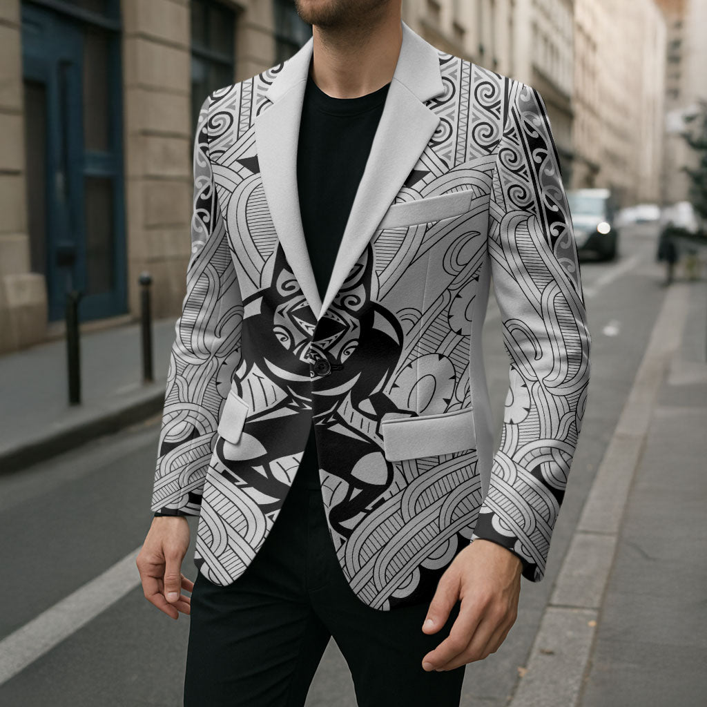 2026 Autumn Rugby Nations New Zealand Custom Blazer White Kowhaiwhai Maori Tribal Taniko Motif LT9 - Polynesian Pride