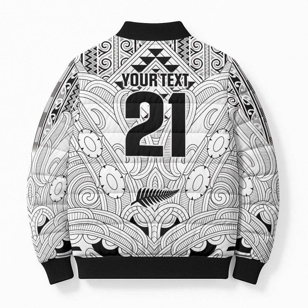 2026 Autumn Rugby Nations New Zealand Custom Bomber Puffer Jacket White Kowhaiwhai Maori Tribal Taniko Motif LT9 - Polynesian Pride