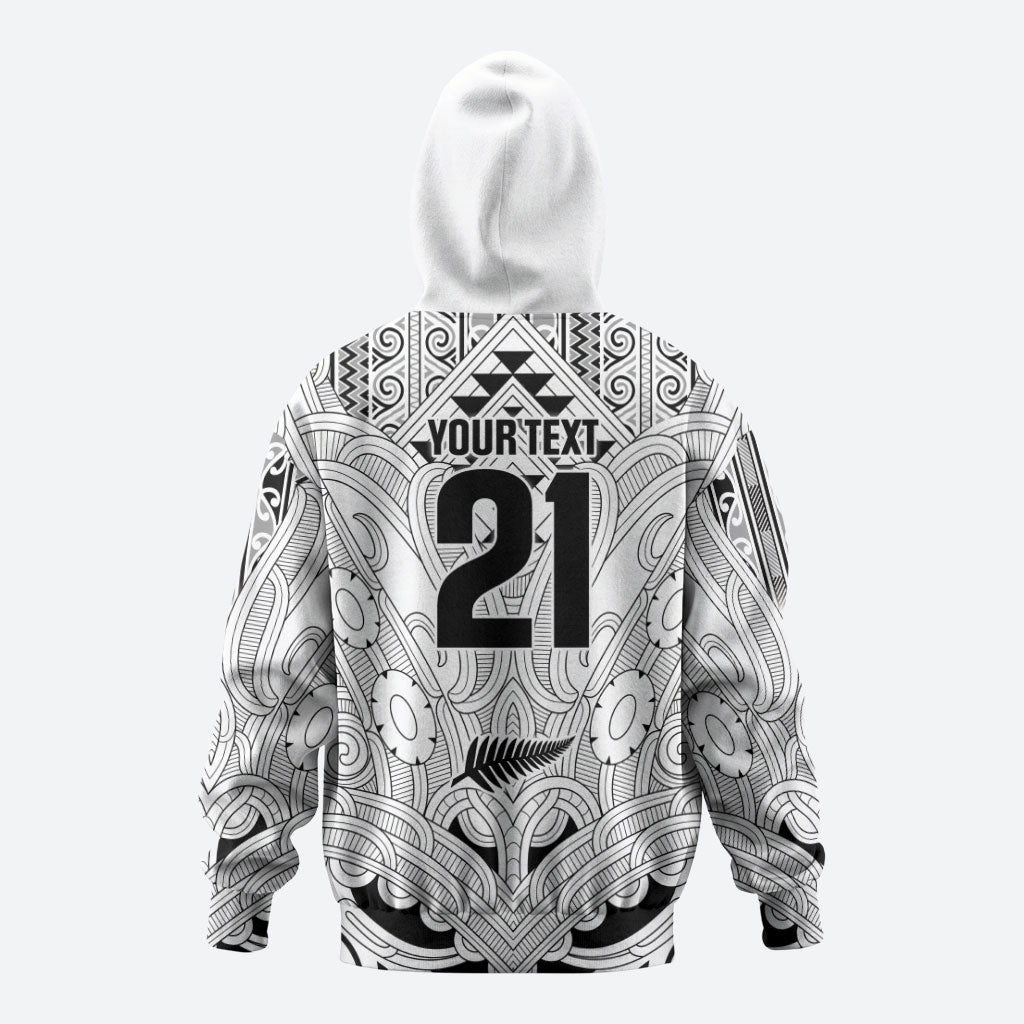 2026 Autumn Rugby Nations New Zealand Custom Hoodie White Kowhaiwhai Maori Tribal Taniko Motif LT9 - Polynesian Pride
