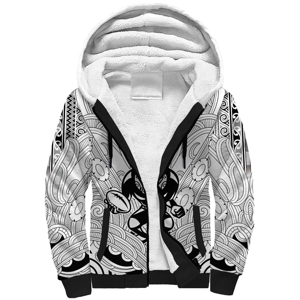 2026 Autumn Rugby Nations New Zealand Custom Sherpa Hoodie White Kowhaiwhai Maori Tribal Taniko Motif LT9 Unisex White - Polynesian Pride