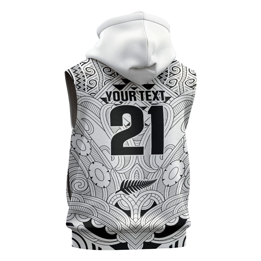 2026 Autumn Rugby Nations New Zealand Custom Sleeveless Hoodie White Kowhaiwhai Maori Tribal Taniko Motif LT9 - Polynesian Pride