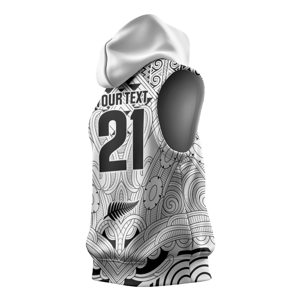 2026 Autumn Rugby Nations New Zealand Custom Sleeveless Hoodie White Kowhaiwhai Maori Tribal Taniko Motif LT9 - Polynesian Pride