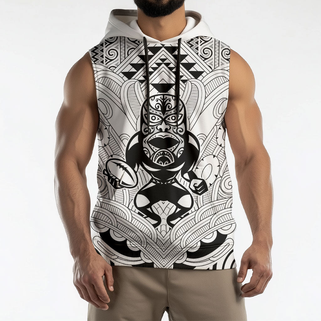 2026 Autumn Rugby Nations New Zealand Custom Sleeveless Hoodie White Kowhaiwhai Maori Tribal Taniko Motif LT9 - Polynesian Pride