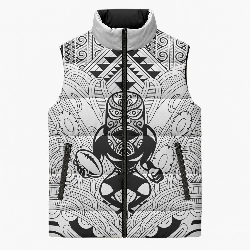 2026 Autumn Rugby Nations New Zealand Custom Sleeveless Puffer Jacket White Kowhaiwhai Maori Tribal Taniko Motif LT9 Unisex White - Polynesian Pride