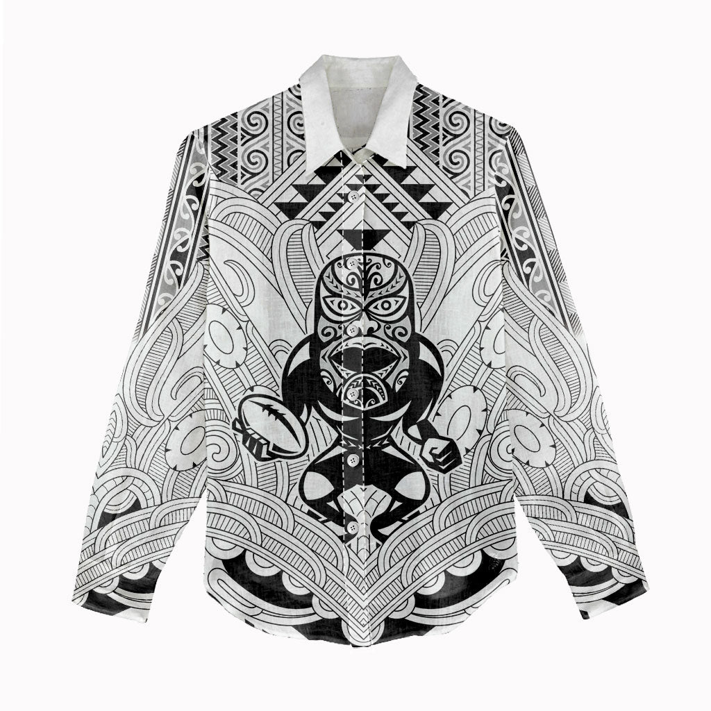2026 Autumn Rugby Nations New Zealand Custom Women Casual Shirt White Kowhaiwhai Maori Tribal Taniko Motif LT9 - Polynesian Pride