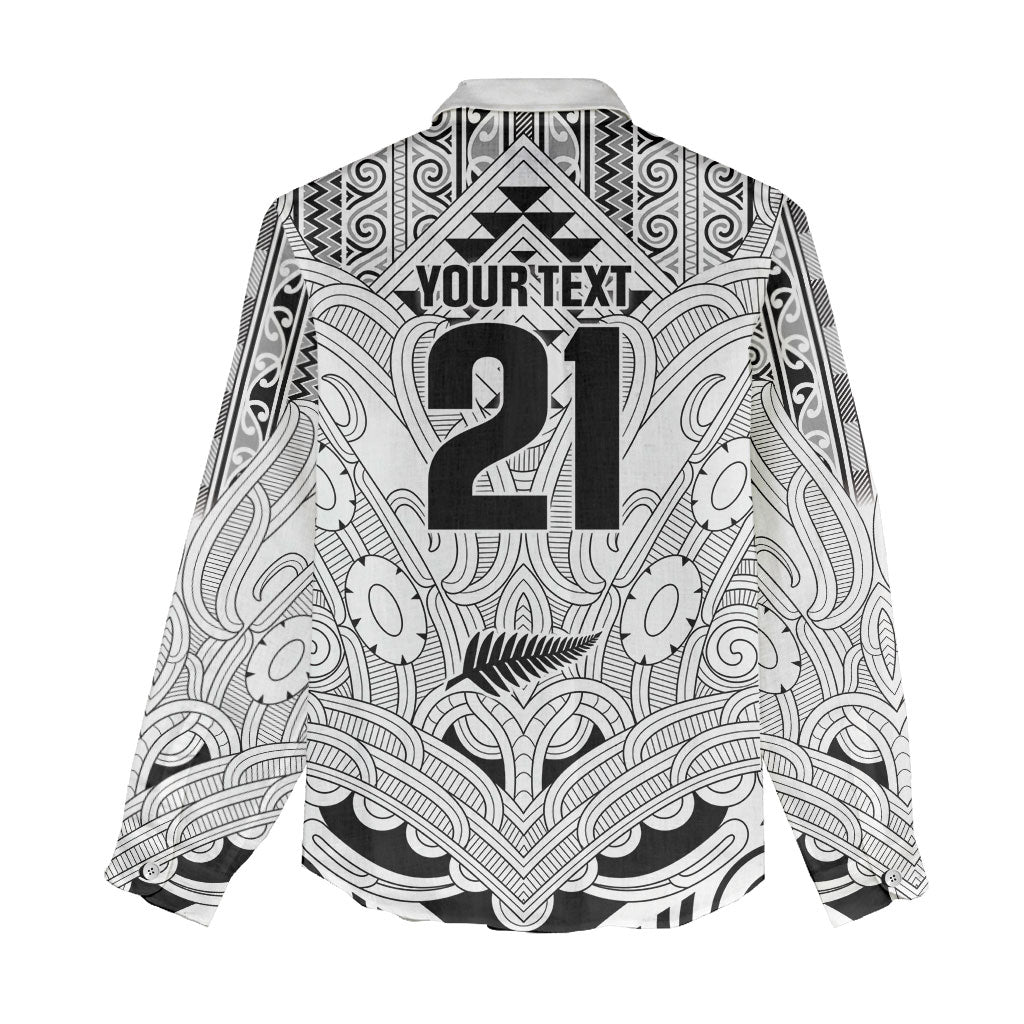 2026 Autumn Rugby Nations New Zealand Custom Women Casual Shirt White Kowhaiwhai Maori Tribal Taniko Motif LT9 - Polynesian Pride