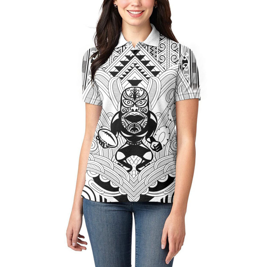 2026 Autumn Rugby Nations New Zealand Custom Women Polo Shirt White Kowhaiwhai Maori Tribal Taniko Motif LT9 - Polynesian Pride